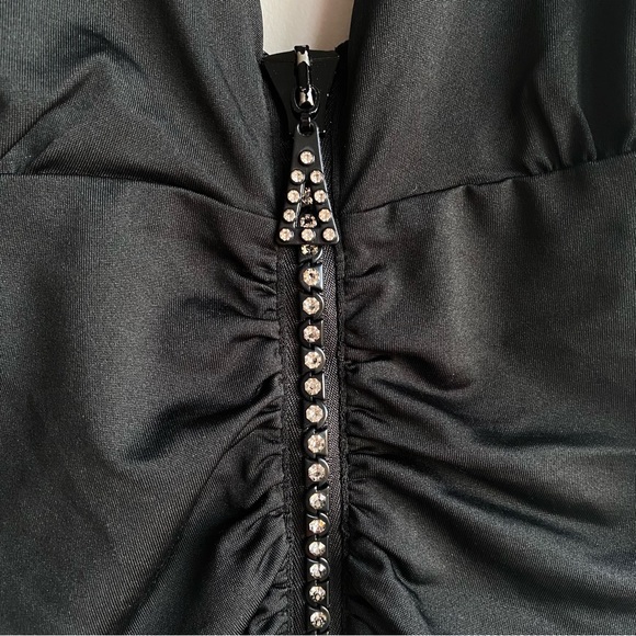 Gorgeous Black Halter Top with Rhinestone and Rushing Detail - Picture 2 of 4